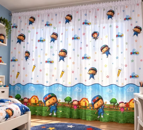 Kész gyerekfüggöny Pocoyo csillagos minta 300x210cm