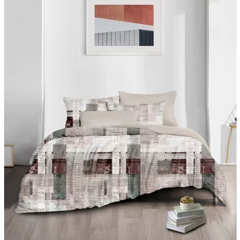 Agyneműhuzat Harvey bézs barna négyzetes 