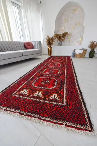 Kézi csomózású perzsa szőnyeg Hamadan 304x105cm