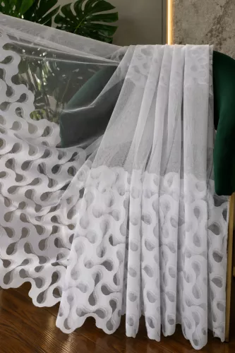 Fehér jacquard voile kész függöny  hullámos mintával - Függöny Outlet Szőnyegház