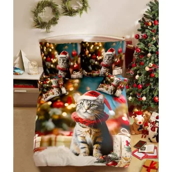 Ágyneműhuzat  Karácsonyi piros kis cicás 7 részes