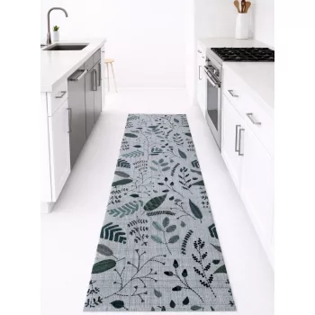 Konyhai szőnyeg Mat 65x200cm Leveles Zöld Szürke