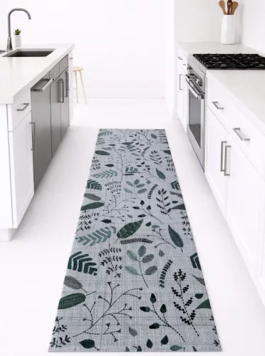 Konyhai szőnyeg Mat 65x200cm Leveles Zöld Szürke