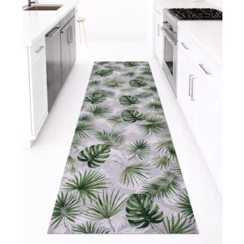 Konyhai szőnyeg Mat 65x200cm Pálmás  Zöld Szürke