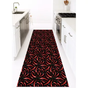 Konyhai szőnyeg Lux Mat 65x200cm Piros-Fekete Paprikás 