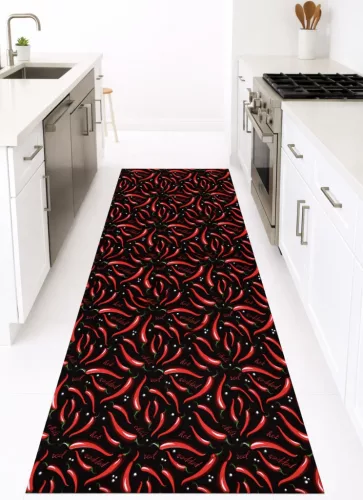 Konyhai szőnyeg Lux Mat 65x200cm Piros-Fekete Paprikás 