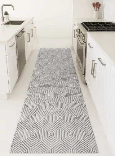 Konyhai szőnyeg Lux Mat 65x200cm Rombusz mintás Szürke-Fehér