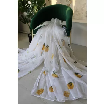 Kész függöny Lynette fehér Piros rózsa minta 400x150cm 