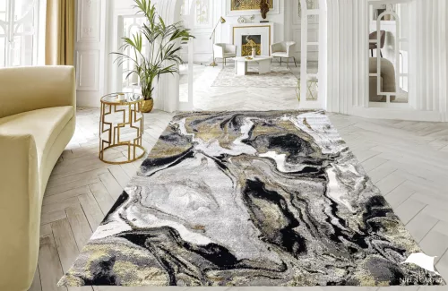 Modern szőnyeg Marble 258 (Black) 200x280cm Fekete-Arany