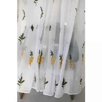   Kész függöny Marlenca lenn hímzett  Sárga zöld Virágos minta 280x250cm 