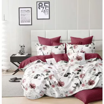   Ágyneműhuzat PUHA Mikro Plüss fehér bordó virágos 7 részes