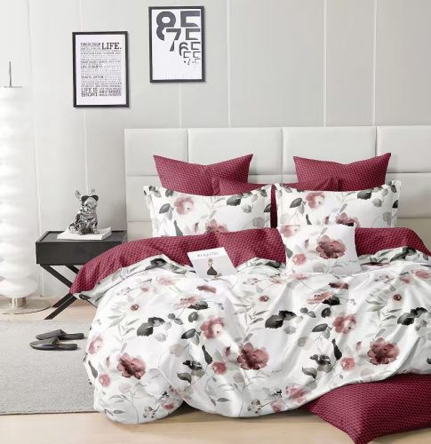 Ágyneműhuzat PUHA Mikro Plüss fehér bordó virágos 7 részes