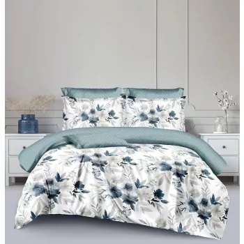   Ágyneműhuzat PUHA Mikro Plüss  zöldes kék virágos 7 részes