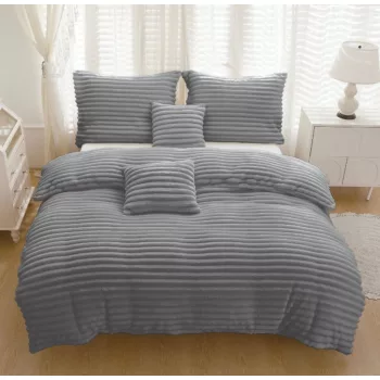   Ágyneműhuzat Mikro Plüss Sötétszürke csíkos 3 részes garnitura