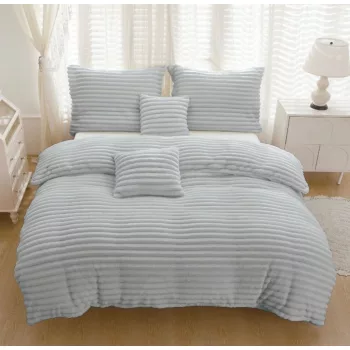   Ágyneműhuzat Mikro Plüss Világos szürke csíkos 3 részes garnitura