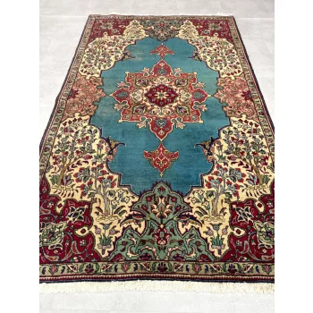   Kézi csomózású perzsa Tabriz Türkiz-kékes szőnyeg 245x150cm
