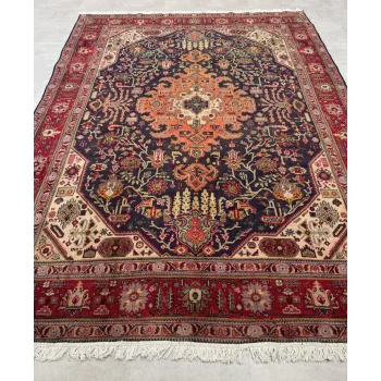   Kézi csomózású perzsa Tabriz Kékes-Terrás szőnyeg 345x246cm