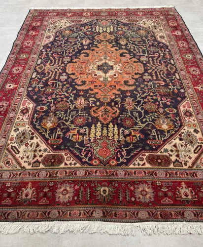 Kézi csomózású perzsa Tabriz Kékes-Terrás szőnyeg 345x246cm