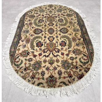   Kézi csomózású perzsa Tabriz Krémes Zöldes szőnyeg  Ovális 200x140cm