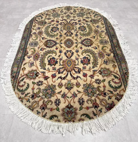 Kézi csomózású perzsa Tabriz Krémes Zöldes szőnyeg  Ovális 200x140cm
