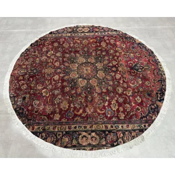   Kézi csomózású perzsa Mashed Bordós szőnyeg  Kerek 250x250cm