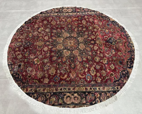 Kézi csomózású perzsa Mashed Bordós szőnyeg  Kerek 250x250cm