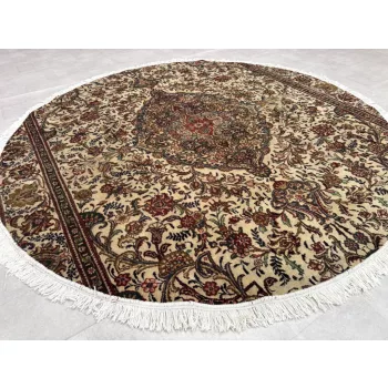   Kézi csomózású perzsa Tabriz Krémes Zöldes szőnyeg  Kerek 215x215cm