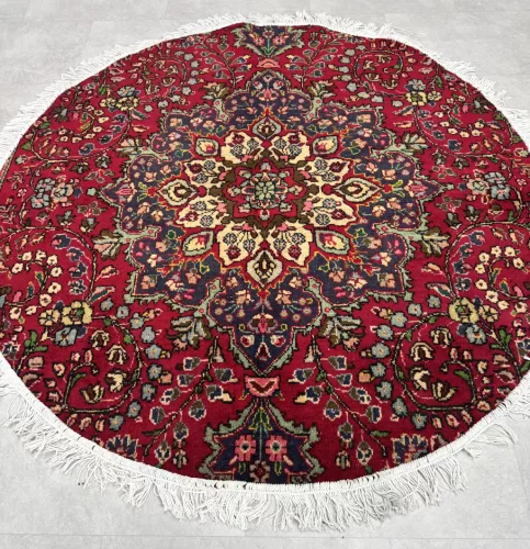Kézi csomózású perzsa Tabriz Bordós Kékes szőnyeg  Kerek 140x140cm