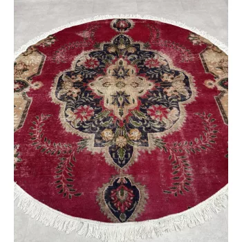   Kézi csomózású perzsa Tabriz  Bordós szőnyeg  Kerek 195x195cm