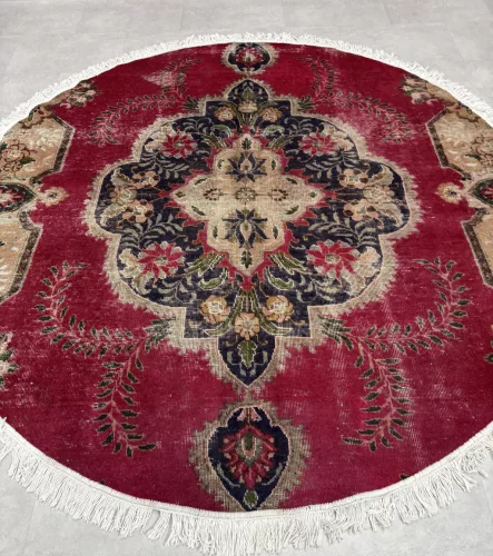 Kézi csomózású perzsa Tabriz  Bordós szőnyeg  Kerek 195x195cm