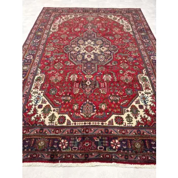   Kézi csomózású perzsa Tabriz Bordós Kékes szőnyeg 350x244cm