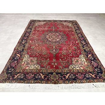   Kézi csomózású perzsa Tabriz Bordós-Kékes szőnyeg 286x194cm