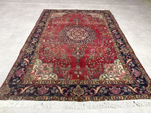 Kézi csomózású perzsa Tabriz Bordós-Kékes szőnyeg 286x194cm
