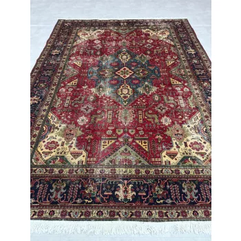   Kézi csomózású perzsa Tabriz Bordós Kék szőnyeg 337x247cm