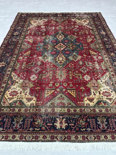 Kézi csomózású perzsa Tabriz Bordós Kék szőnyeg 337x247cm