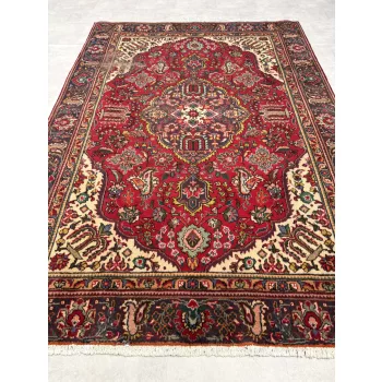   Kézi csomózású perzsa Tabriz Bordós Zöldes szőnyeg 320x223cm