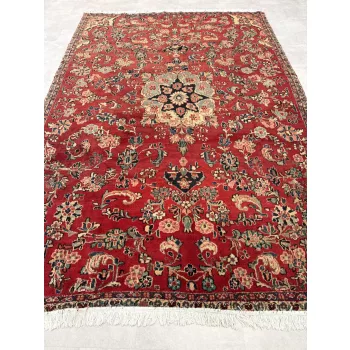   Kézi csomózású perzsa Mahal Bordós-Zöldes szőnyeg 305x210cm