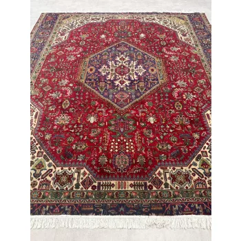   Kézi csomózású perzsa Tabriz Bordós Kékes szőnyeg 330x286cm