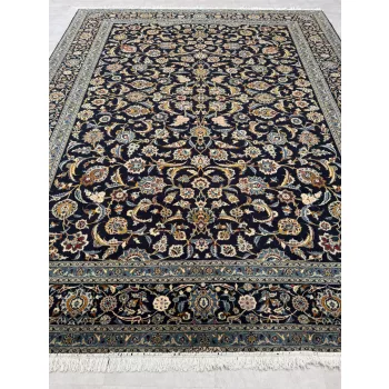   Kézi csomózású perzsa Kashan Sötétkék szőnyeg 410x320cm