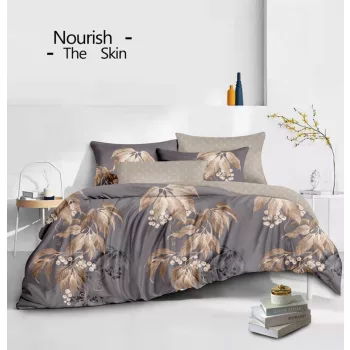 Ágyneműhuzat Ninive Faleveles barna szürke 3 részes