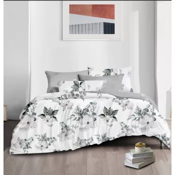 Ágyneműhuzat Ninive Margarétás fehér szürke 3 részes
