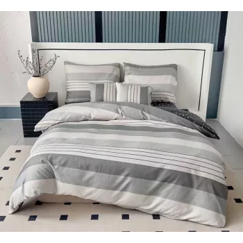 Ágyneműhuzat Odin Flanel szürke dupla csíkos 7 részes