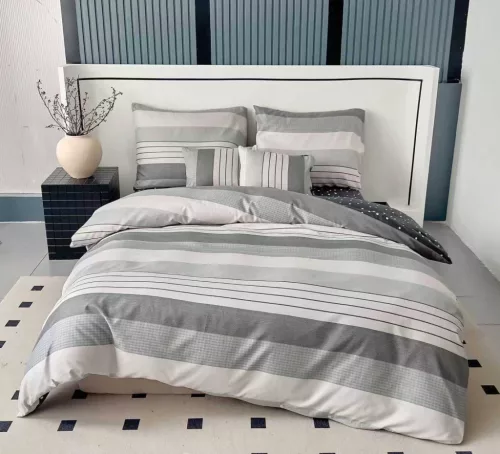 Ágyneműhuzat Odin Flanel szürke dupla csíkos 7 részes