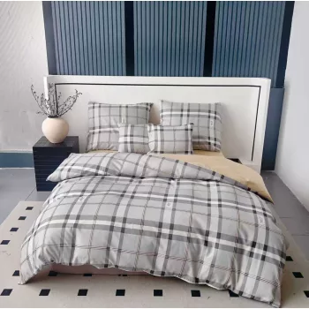 Ágyneműhuzat Odin Flanel szürke dupla kockás 7 részes