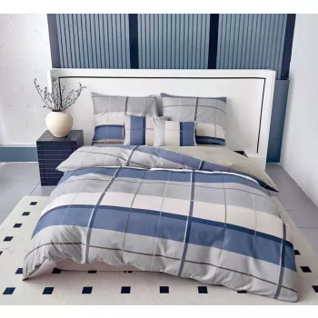 Ágyneműhuzat Odin Flanel szürke kék kockás 7 részes