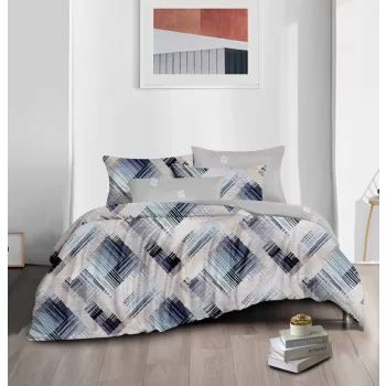 Ágyneműhuzat Pandora kék bézs csíkos 3 részes