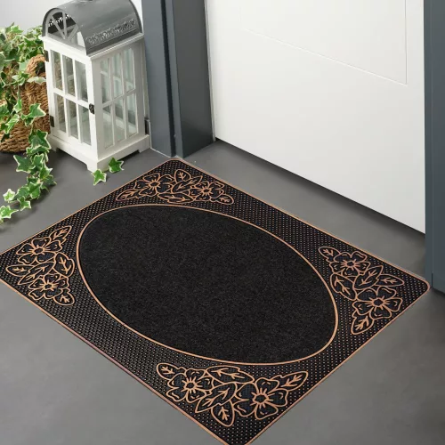 Lábtörlő Star Bronz Ovál virág mintás fekete gumis 45x75cm