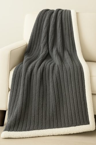 Ágytakaró pléd Sherpa bordázott kétoldalas Antracit 180x200cm