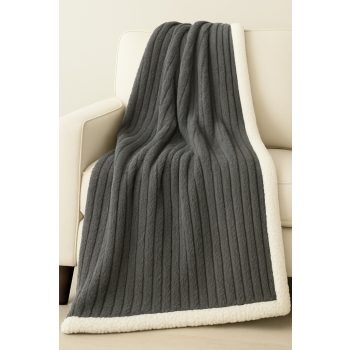   Ágytakaró pléd Sherpa bordázott kétoldalas Antracit 200x230cm