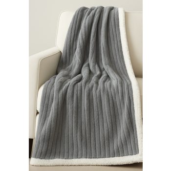   Ágytakaró pléd Sherpa bordázott kétoldalas Szürke 150x200cm